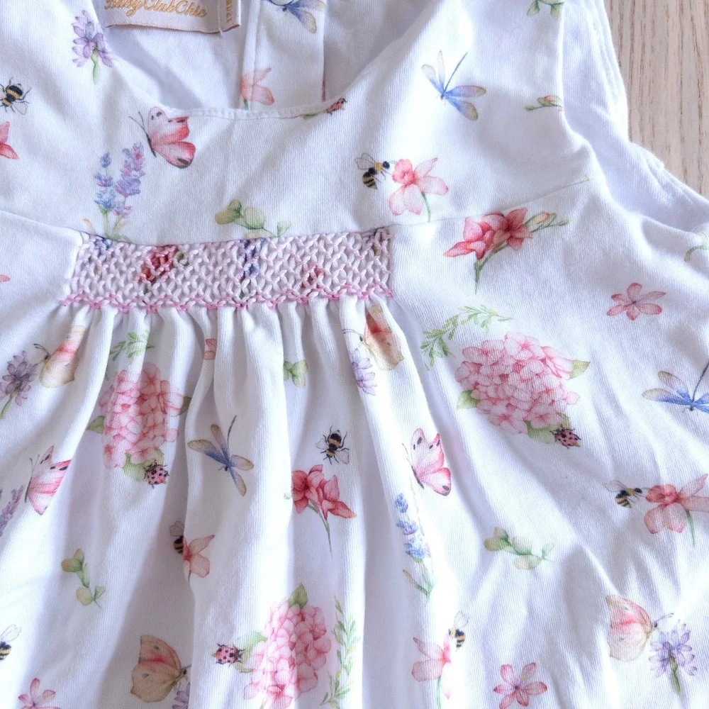 Baby Club Chic Floral Smocked Pima Cotton Dress White Garden Baby 12-18 Months